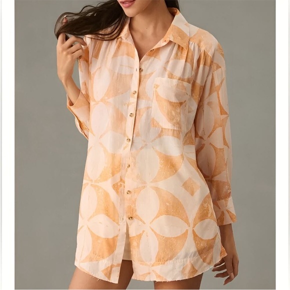 Anthropologie Tops - Anthropologie Pilcro Womens Boho Raw Hem Oversized Airy Button Down Shirt